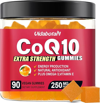 Sugar Free CoQ 10 gummies 250mg Omega-3, High Q10 Supplements 90 chewable