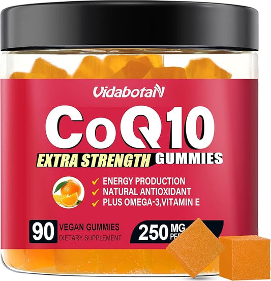 Sugar Free CoQ 10 gummies 250mg Omega-3, High Q10 Supplements 90 chewable