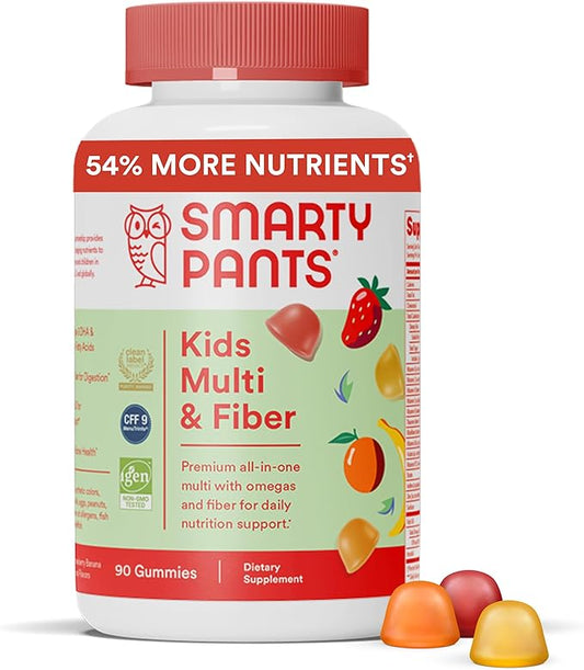 SmartyPants Kids Multivitamin Gummies and Fiber 3 Fish D3, C, B12, B6, B6, Vitamin 90 Count (22 Day