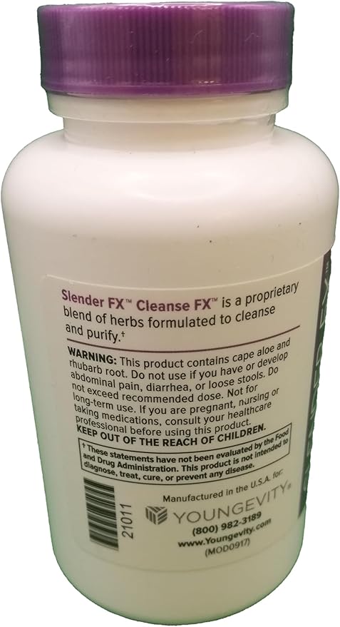 Youngevity Slender Fx™ Cleanse Fx™ - Super Colon Cleanse 15 Day - Natural Herb Blend - Flax Seed, Cape Aloe, Rhubarb Root, Triphala, Slippery Elm, Marshmallow Root - 60 Capsules