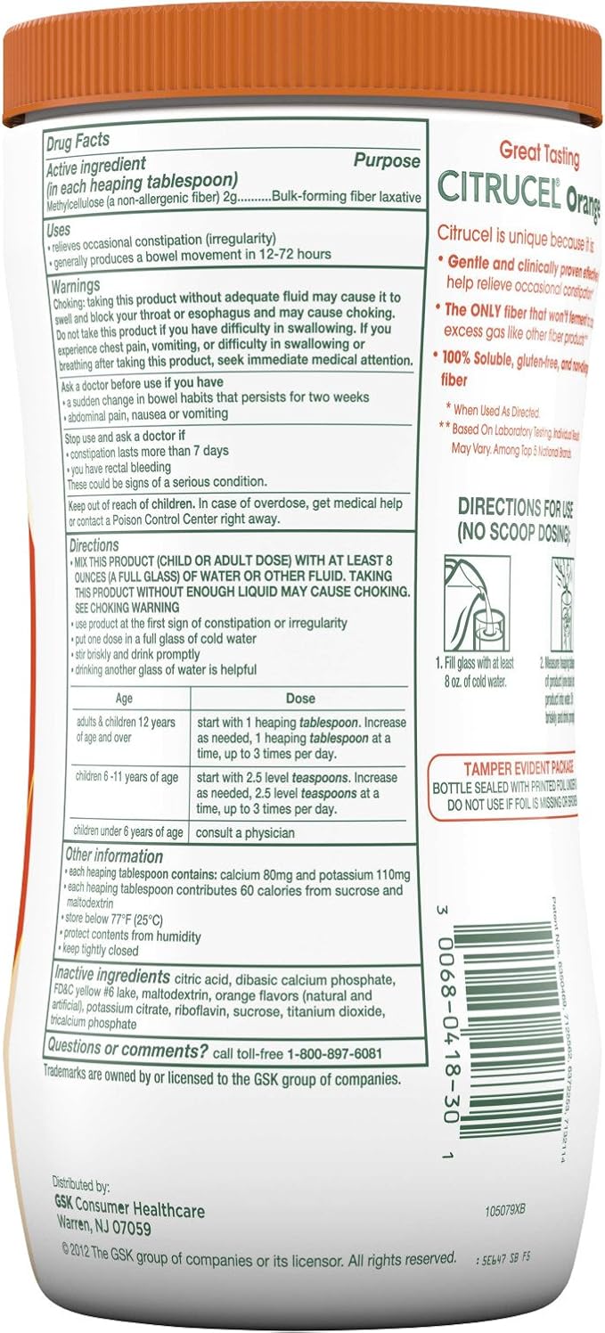 Citrucel Fiber Powder for Occasional Constipation 30 Ounces