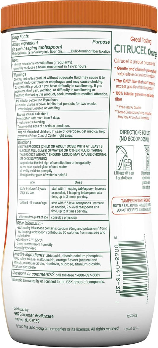 Citrucel Fiber Powder for Occasional Constipation 30 Ounces
