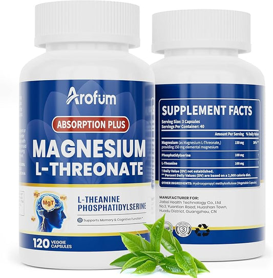 Magnesium L-Threonate | for Cognitive Support, Nighttime Restoration and Musculoskeletal Function | Non-GMO, Gluten-Free | 120 Vegetarian Capsules