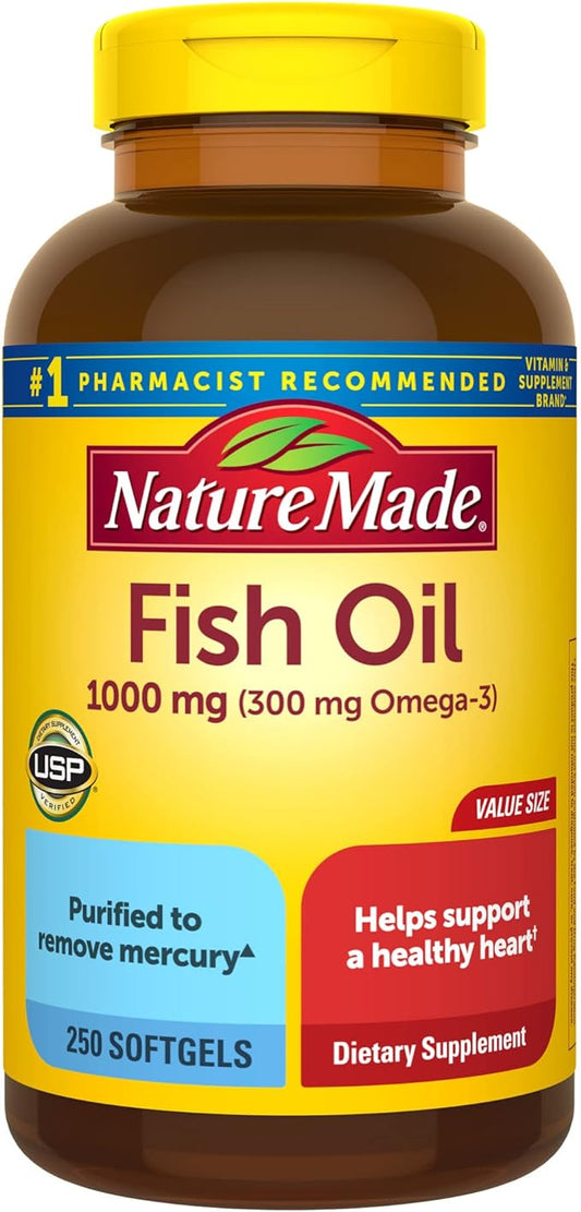 Nature Made Fish Oil 1000 mg 3 Fish 3 Supplement 250 Softgels, 125 Day