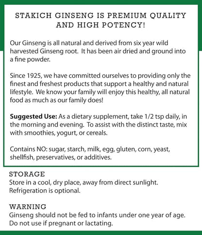 Stakich American Ginseng Root Powder 1 Pound (1 Pound)