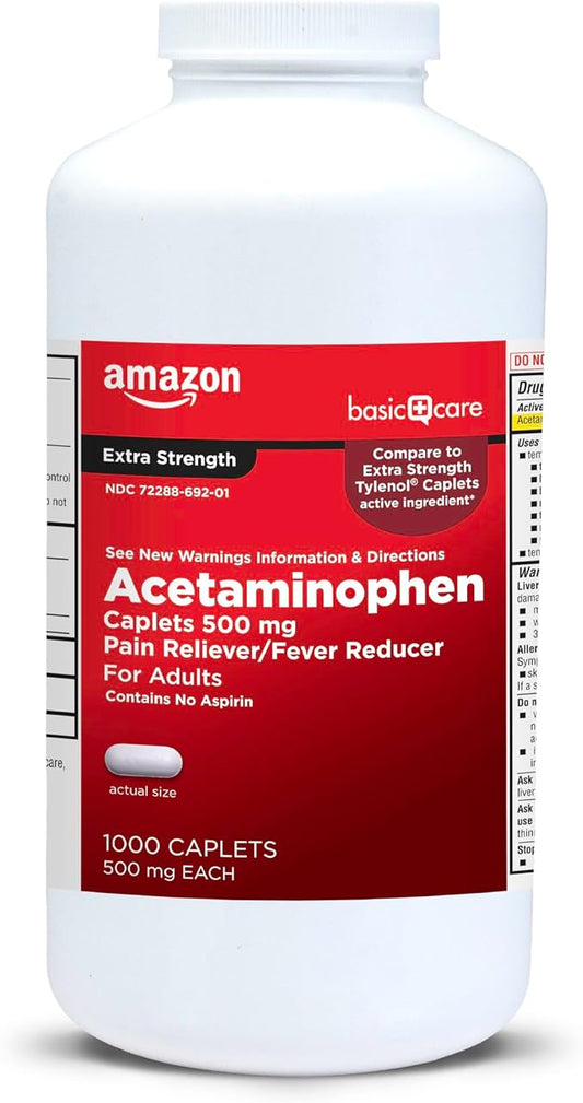 Amazon Basic Care Extra Strength Pain 500 mg, 1000 Count