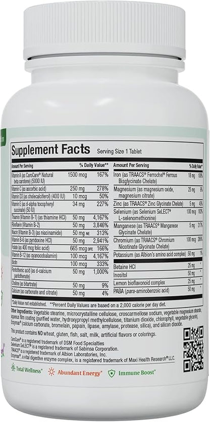 Maxi Health Complete Once Daily Vitamins for Men & Women - Multivitamin for Women & Men with Iron Vitamin A B1 B2 B3 B6 B12 C D3 E Zinc (90 Tablets)