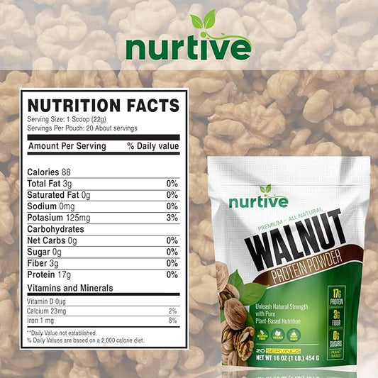 Walnut Protein Powder Omega-3 & 20 Servings (16 oz 454 g)