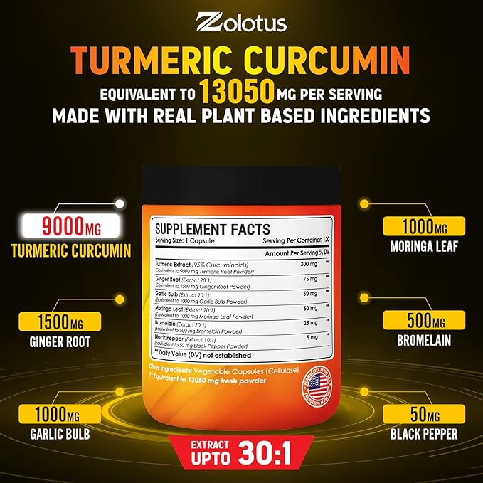 6 in 1 Turmeric Curcumin + 95% Curcuminoids, 13050mg, with 120 Capsules