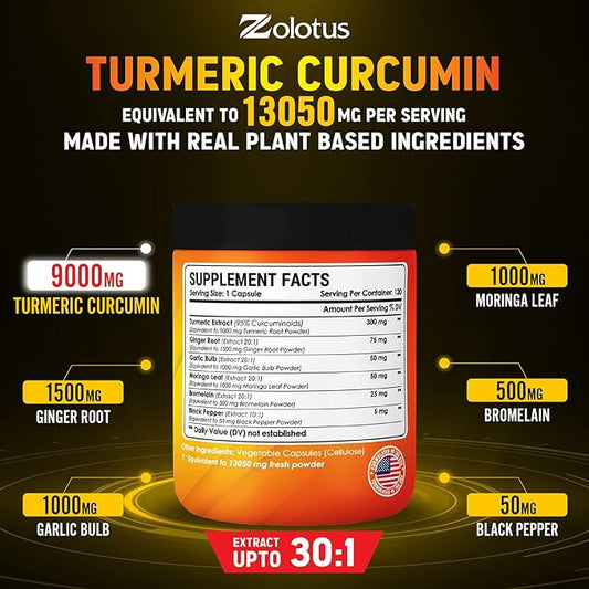 6 in 1 Turmeric Curcumin + 95% Curcuminoids, 13050mg, with 120 Capsules