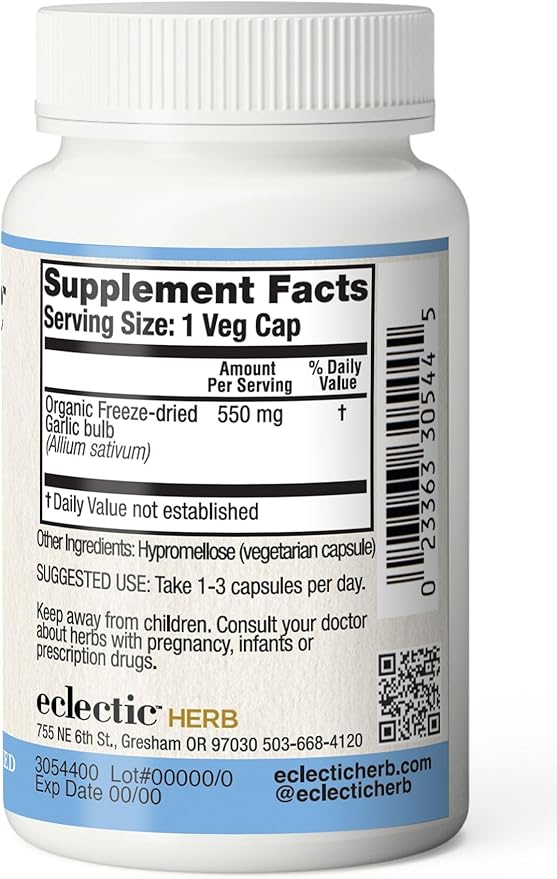Eclectic Institute Raw Freeze-Dried Non-GMO Garlic Capsules 120 CT