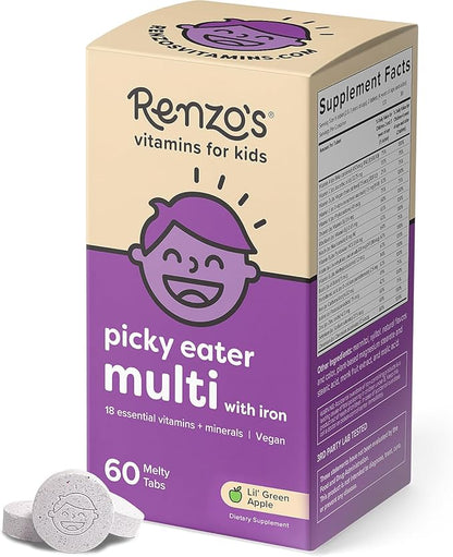 Renzo’s Picky Eater Kids Multivitamin with Iron D3 & K2 and 60 Sugar-Free