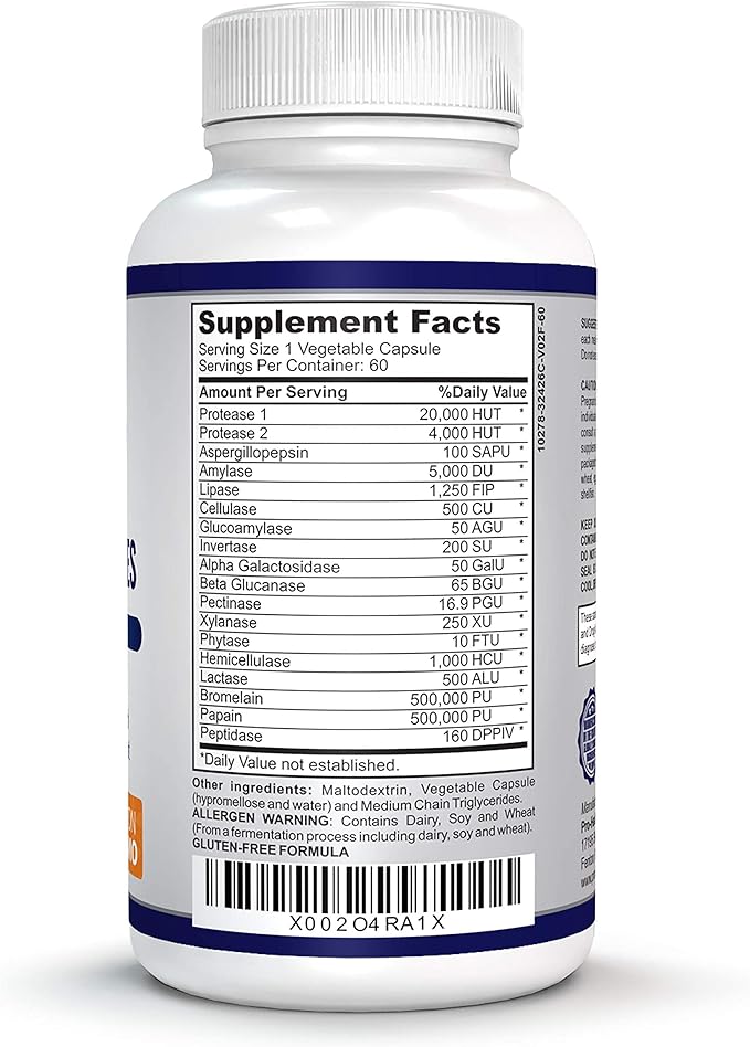 Premium Digestive Enzymes with plant-based enzymes, (60 Non-GMO