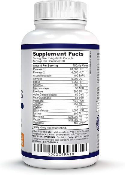 Premium Digestive Enzymes with plant-based enzymes, (60 Non-GMO