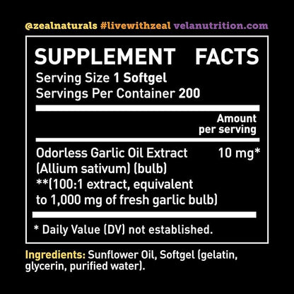 Odorless Garlic Supplement 1,000 mg 3rd Party 200 Capsules