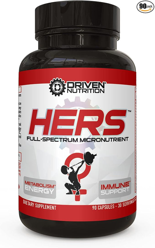 Driven Nutrition Hers Multivitamin, 90 Ct - Women's Blend of Vitamins, Minerals & Nutrients - Energy, Metabolism, Immune Support, Recovery & Brain Function - Vitamin A, E, D, C, Magnesium, Zinc & More