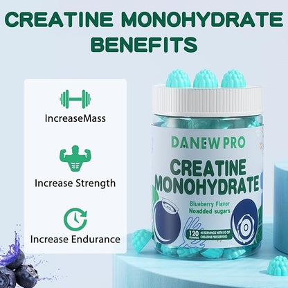 Creatine Monohydrate Gummies 5000mg for Men & Women, Creatine Monohydrate for Muscle Strength, Muscle Builder, Energy Boost, Pre-Workout Supplement(120 Count)-Blueberry Flavor
