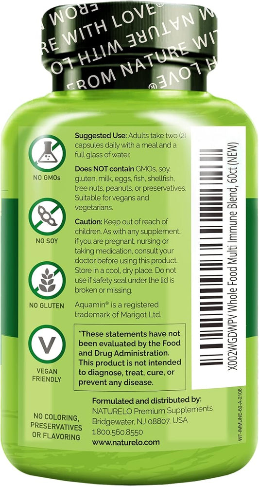 NATURELO Whole Food Multivitamin + Immune D3, Zinc, 60 Vegan 2)