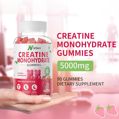 Creatine Monohydrate Gummies 5000mg for Men & Women, Chewables Creatine Monohydrate for Muscle Strength, Muscle Builder, Energy Boost, Pre-Workout Supplement-180 Strawberry Gummies