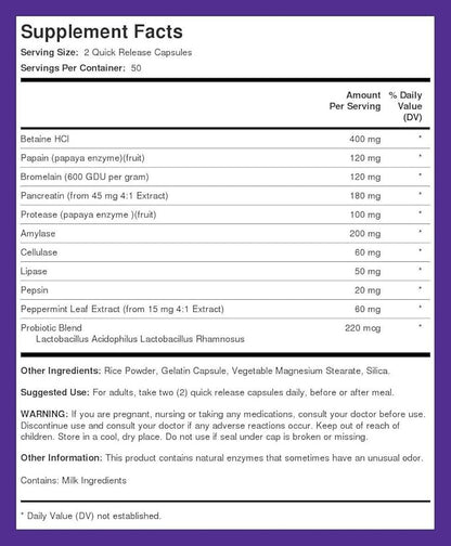 Piping Rock Digestive Enzymes with Probiotics 100 Capsules 14 Probiotic 4 Billion