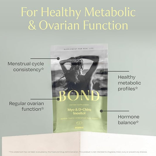 BOND Inositol Capsules: Myo-Inositol & D-Chiro Inositol Ovarian Support Vitamins, Menstrual Cycle Support, Hormone Balance for Women, Ideal 40:1 Ratio, Inositol Supplement for Women, 90 Vegan Capsules