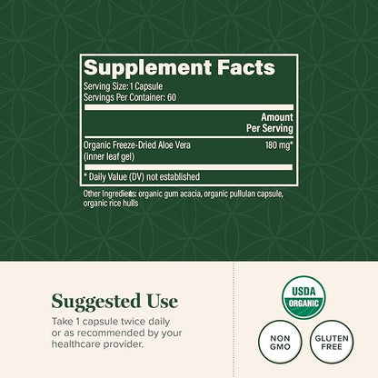 Global Healing Aloe Vera Bio-Active Organic 200x Concentrate 60 Capsules
