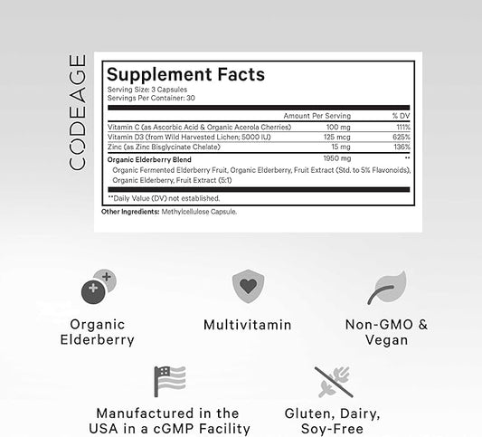 Codeage Organic Black Elderberry Supplement 90 Capsules