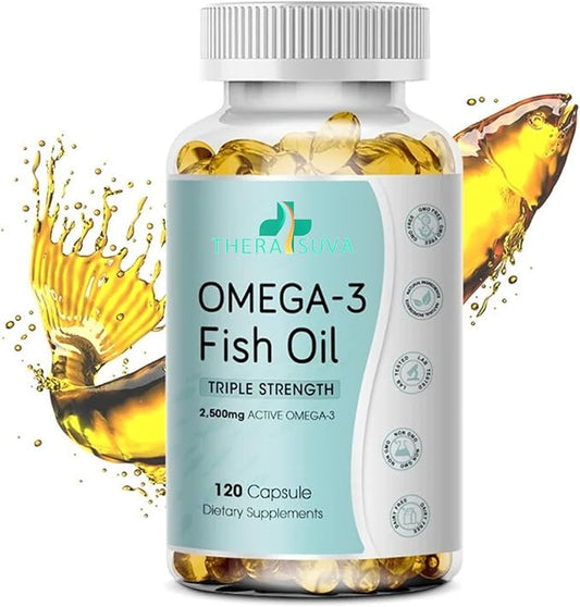 Triple Strength Wild Alaskan Omega-3 2500mg 1,300mg + 1,200mg, Supplement 120 Softgels 60 Day