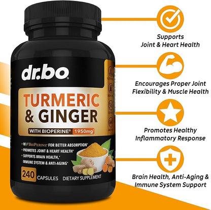 Turmeric Curcumin with BioPerine & Ginger Supplement 1950mg Organic 240 Capsules