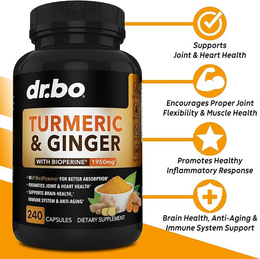 Turmeric Curcumin with BioPerine & Ginger Supplement 1950mg Organic 240 Capsules