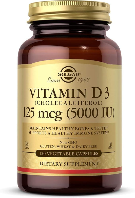 Solgar Vitamin D3 (Cholecalciferol) 125 Mcg (5000 IU), 120 Vegetable 120 Servings