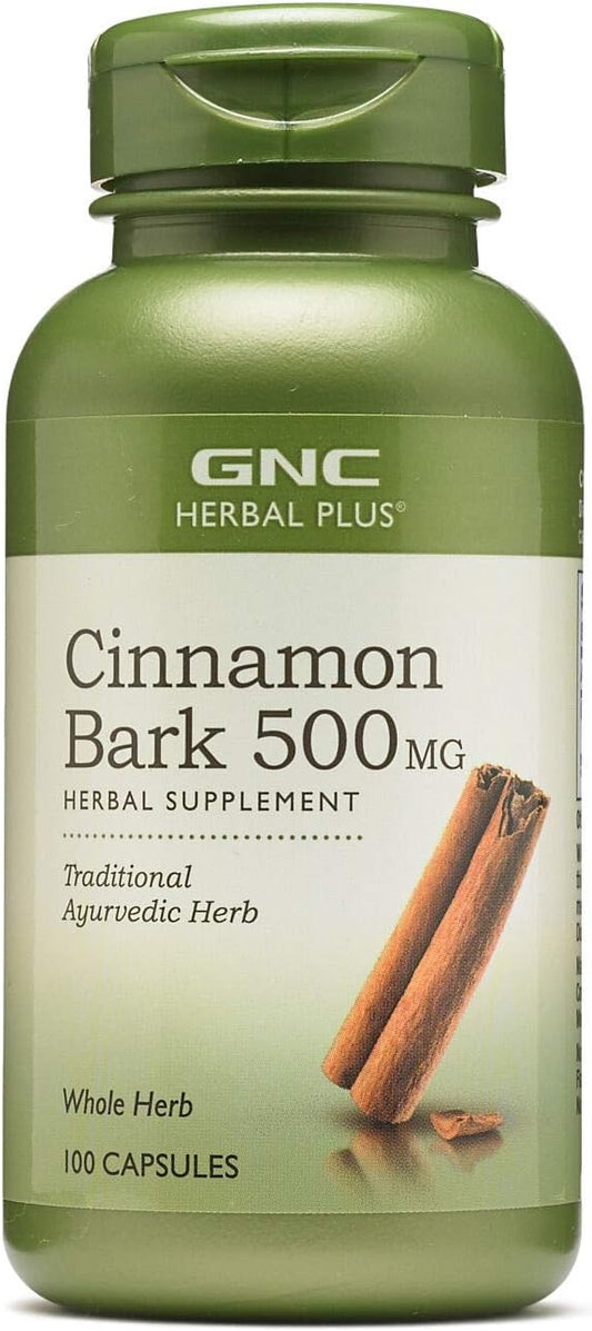 GNC Herbal Plus Cinnamon Bark 500mg, 100 Capsules, Traditional Ayurvedic Herb