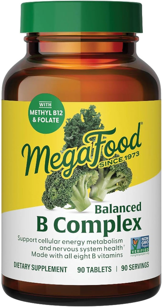 MegaFood Balanced B Complex 8 B B6, Vitamin B12, Folate, 90 Tabs