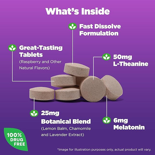 Natrol Sleep + Calm Melatonin 6mg 50mg and 60 Raspberry-Flavored 60 Day