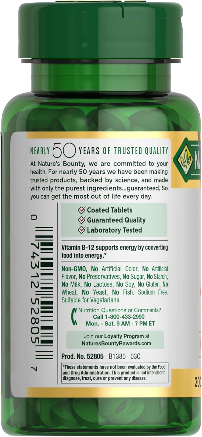 Nature's Bounty Vitamin B12, Supports Energy 1000mcg, 200 200 Ct
