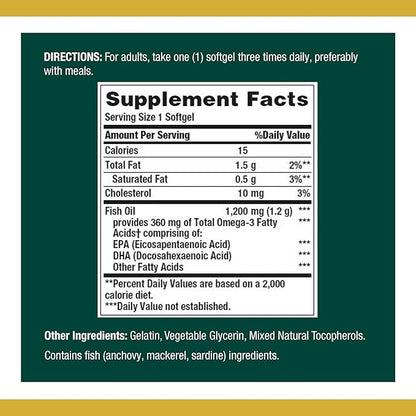 Nature's Bounty Fish Oil 1200 mg, Supports Heart Health with Omega 3 EPA & DHA- 120 Rapid Release Softgels,