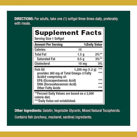 Nature's Bounty Fish Oil 1200 mg, Supports Heart Health with Omega 3 EPA & DHA- 120 Rapid Release Softgels,