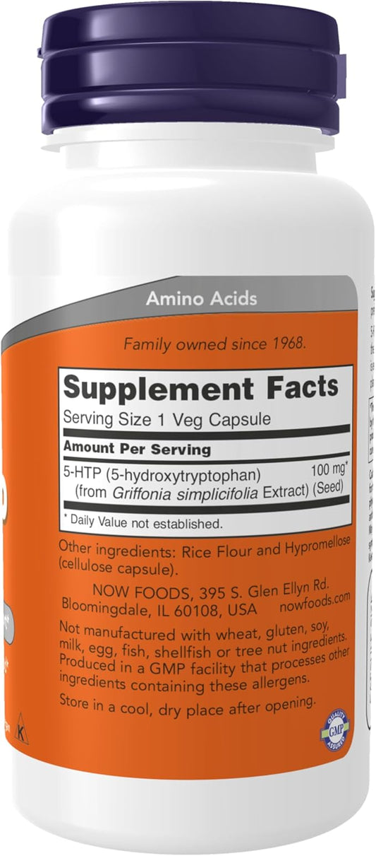 NOW Supplements, 5-HTP (5-hydroxytryptophan) 100 mg, 60 Veg