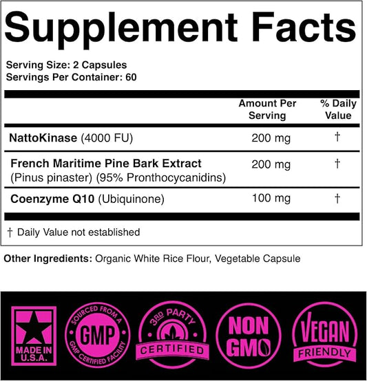 Nattokinase Supplement 4000 FU CoQ10 100mg 200mg with 1 at 120-Caps)