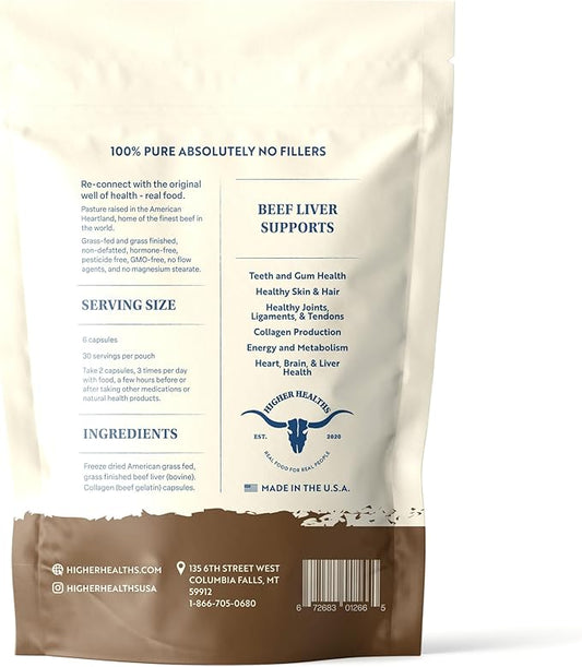 Beef Liver - Nature’s Multivitamin -100% USA Beef - 180 Capsules Bag