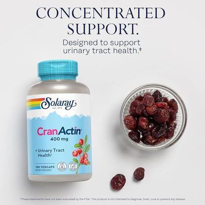 SOLARAY CranActin Cranberry Extract 400 mg - Cranberry Supplements for Women and Men - Bladder and Urinary Tract Health Support with Vitamin C - Vegan, 60-Day Guarantee, 180 Servings, 180 VegCaps
