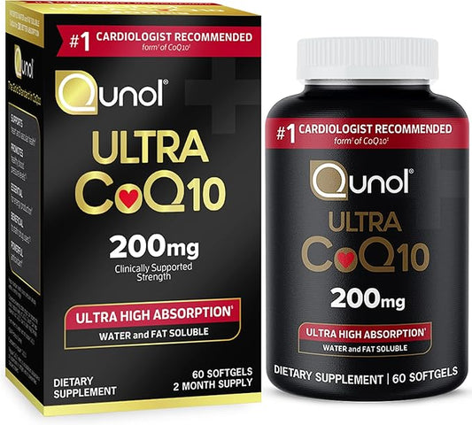 Qunol CoQ10 200mg Softgels, Ultra CoQ10 Q10 Supplements 2 Month 60 Count