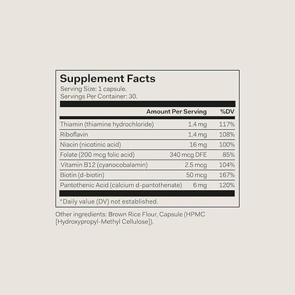 The Nue Co. Vitamin B Supplement, Supports Energy, Promotes Healthy Skin and Hair, Vegan, Gluten Free, 30 Capsules