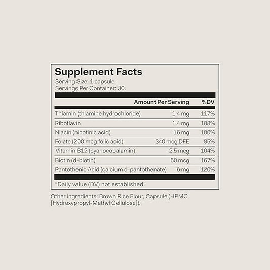 The Nue Co. Vitamin B Supplement, Supports Energy, Promotes Healthy Skin and Hair, Vegan, Gluten Free, 30 Capsules