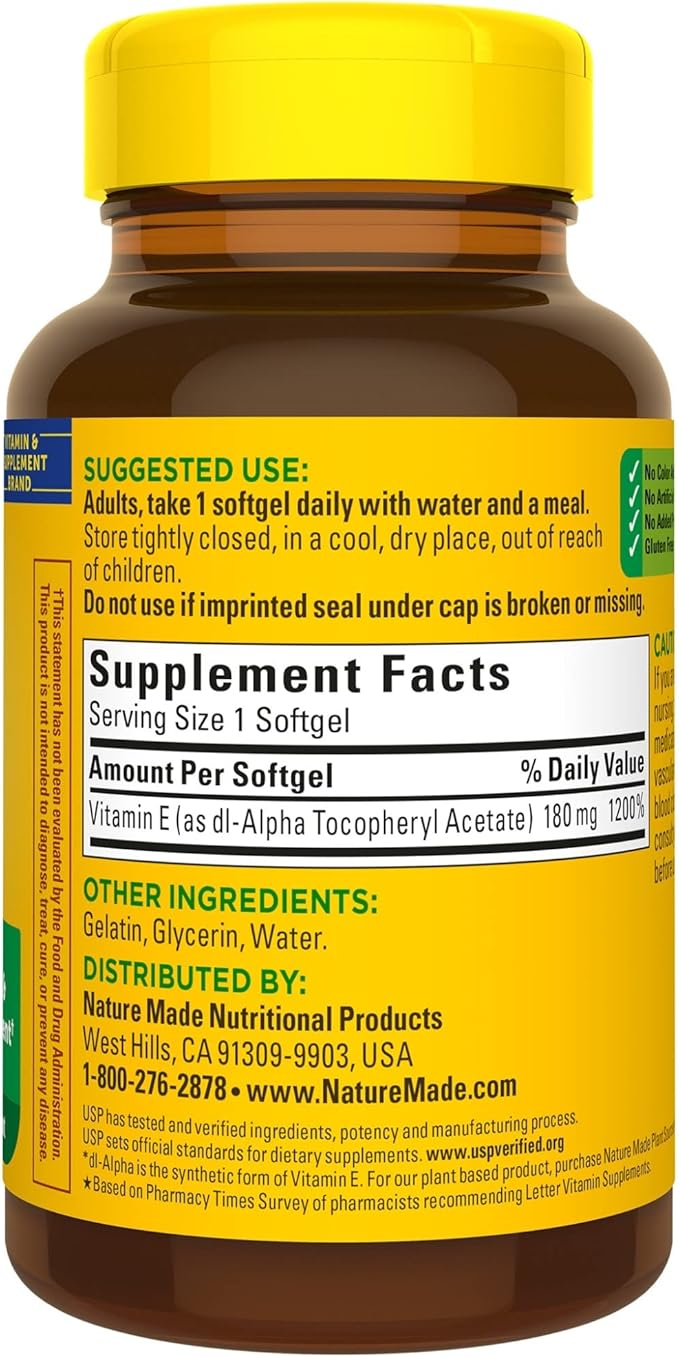 Nature Made Vitamin E 180 mg (400 IU) 180 Softgels, 180 Day