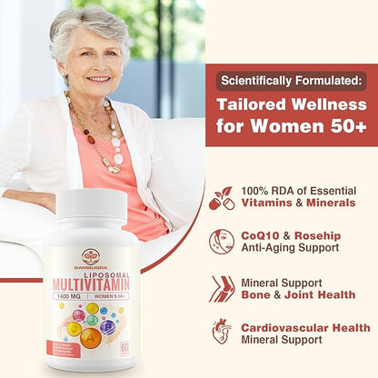 Liposomal Multivitamin for Women 50+ 33 Ingredients, CoQ10, Vitamins 33-in-1 Multivitamin (60 Capsules)