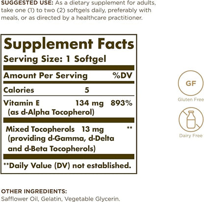 SOLGAR Vitamin E 200 IU 100 Softgels 100 Servings