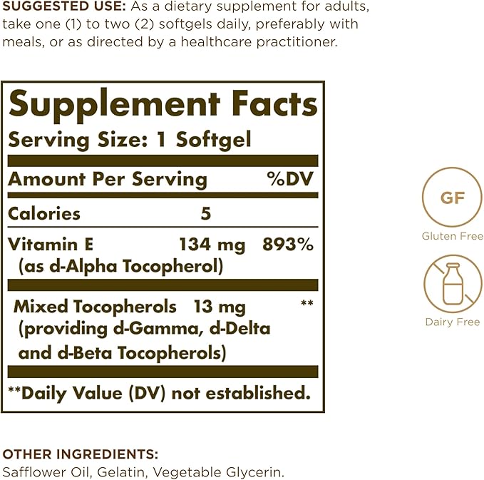 SOLGAR Vitamin E 200 IU 100 Softgels, 2 - 200 Total