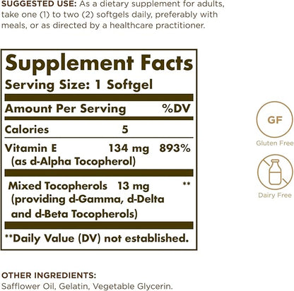 SOLGAR Vitamin E 200 IU 100 Softgels, 2 - 200 Total