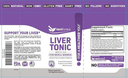 Herbtonics Liver Cleanse Detox & Repair Formula 20+ Herbs: 120 Vegan